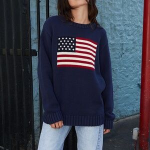 John Galt/ Brandy Melville American Flag Crewneck Sweater - One Size - Pre-Owned